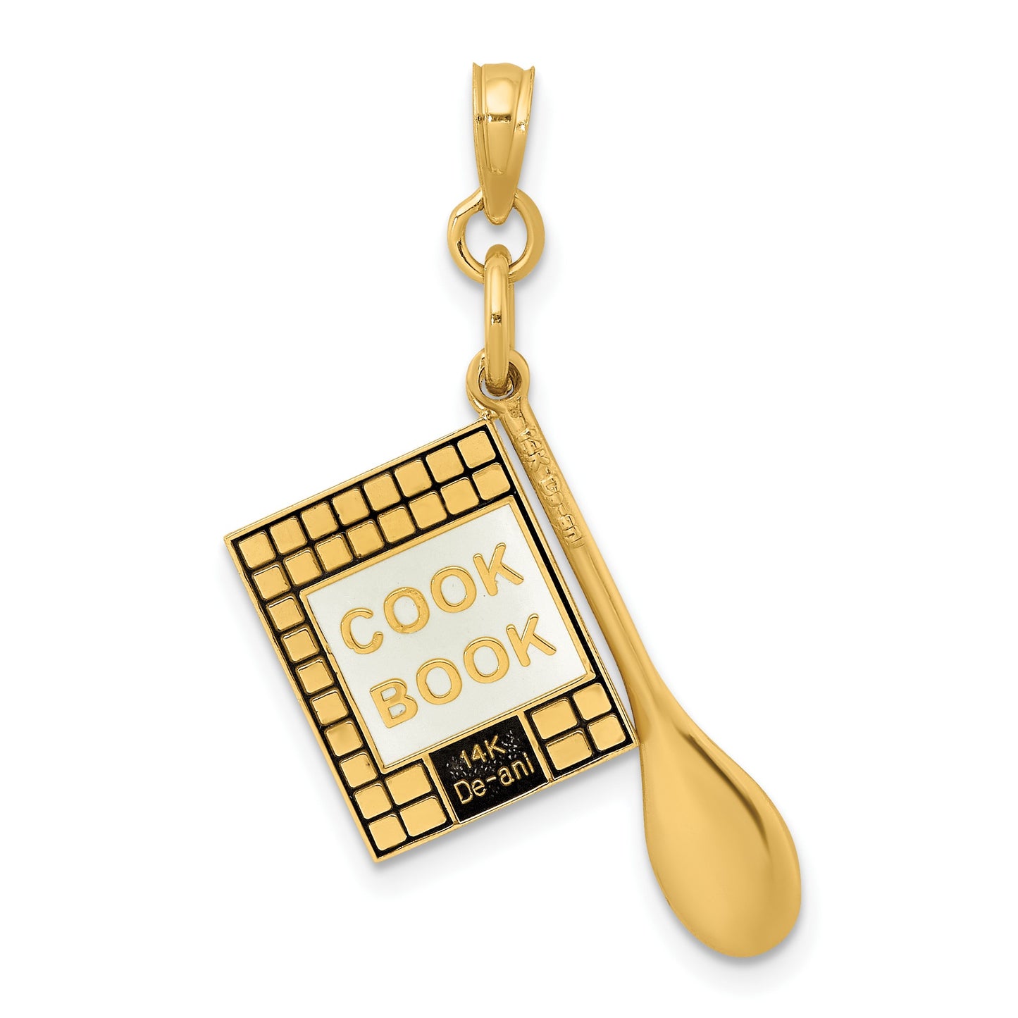 14K Black and White Enameled 3-D Cook Book and Spoon Charm