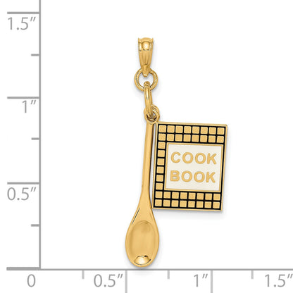 14K Black and White Enameled 3-D Cook Book and Spoon Charm