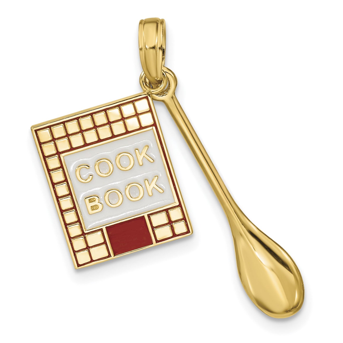 14K Red and White Enameled 3-D Cook Book and Spoon Charm