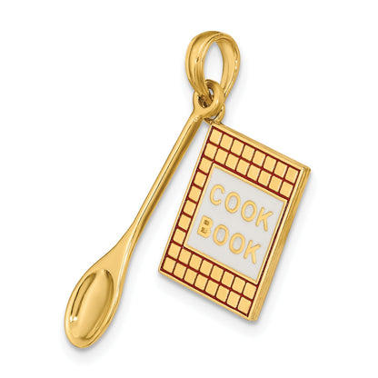 14K Red and White Enameled 3-D Cook Book and Spoon Charm