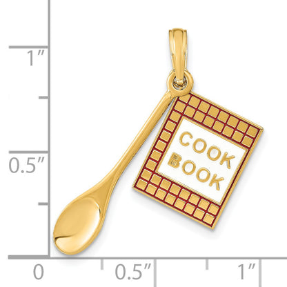 14K Red and White Enameled 3-D Cook Book and Spoon Charm
