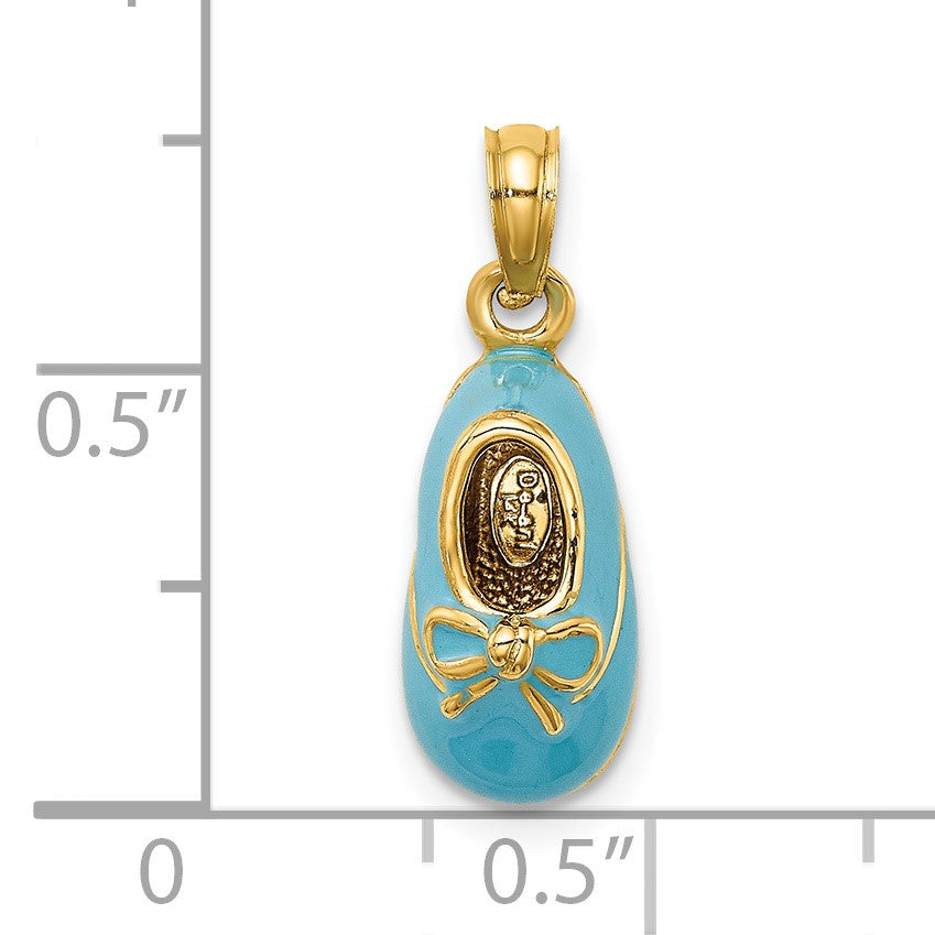 14k Blue Enameled 3-D Baby Shoe with Bow Pendant