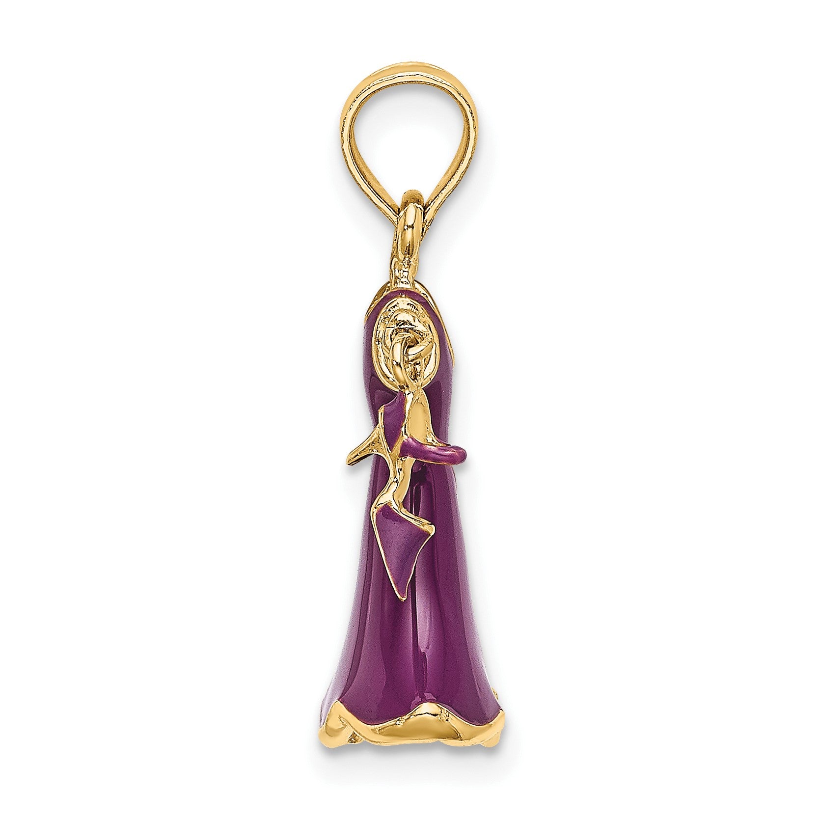 14K 3-D Purple Enameled Dress with Moveable Dangle Shoe Charm