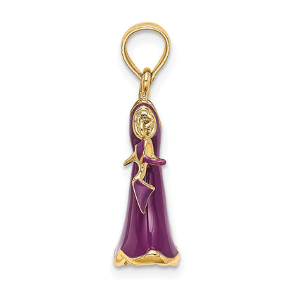 14K 3-D Purple Enameled Dress with Moveable Dangle Shoe Charm