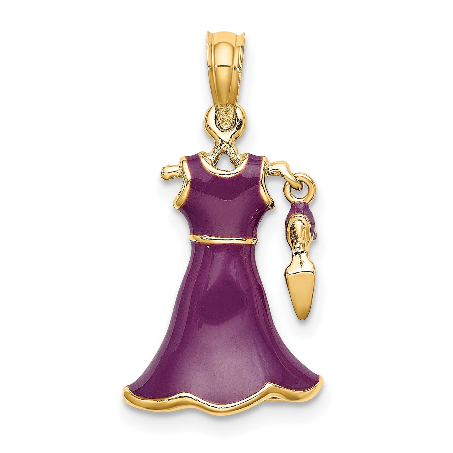 14K 3-D Purple Enameled Dress with Moveable Dangle Shoe Charm