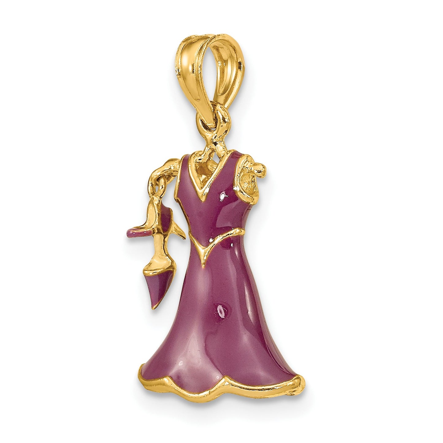 14K 3-D Purple Enameled Dress with Moveable Dangle Shoe Charm