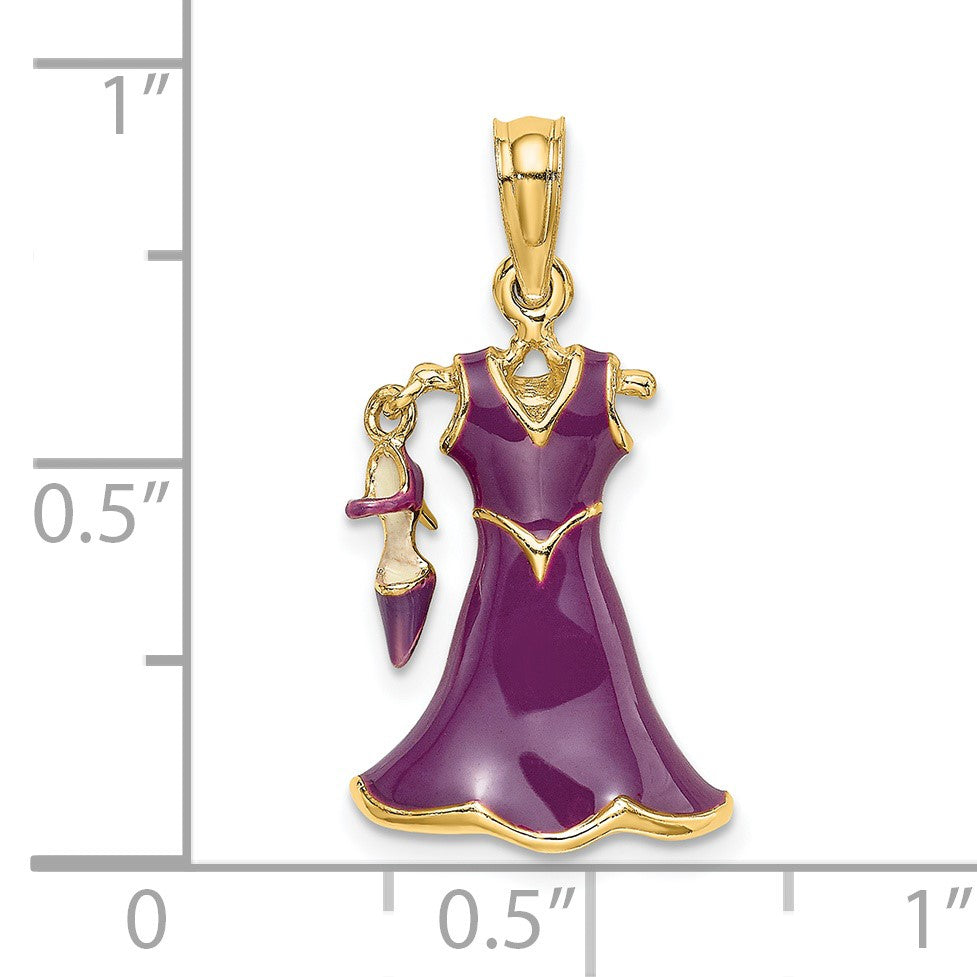 14K 3-D Purple Enameled Dress with Moveable Dangle Shoe Charm