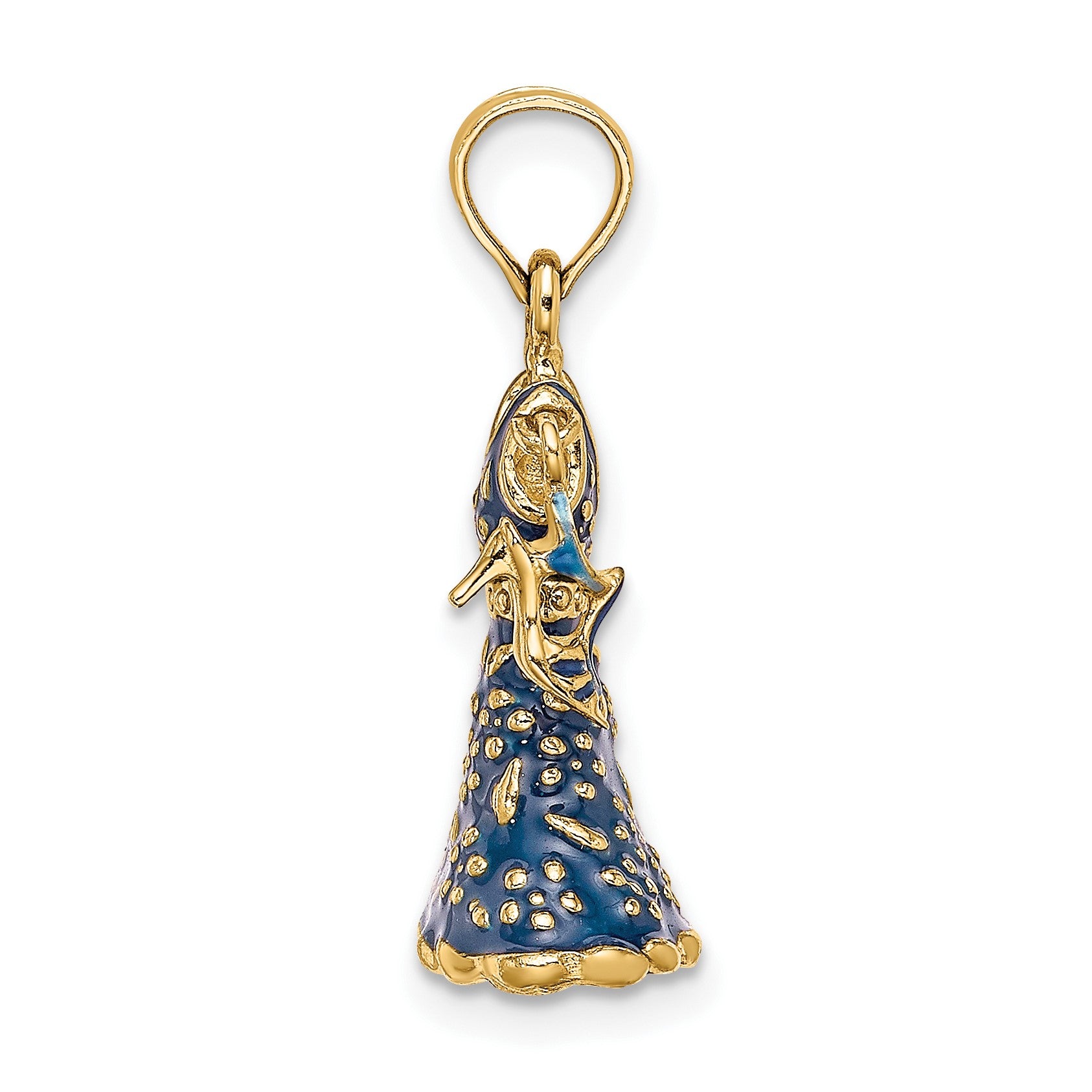 14K 3-D Blue Floral Enameled Dress with Moveable Dangle Shoe Charm