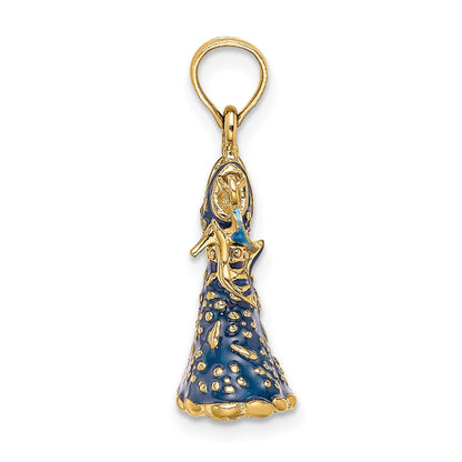 14K 3-D Blue Floral Enameled Dress with Moveable Dangle Shoe Charm