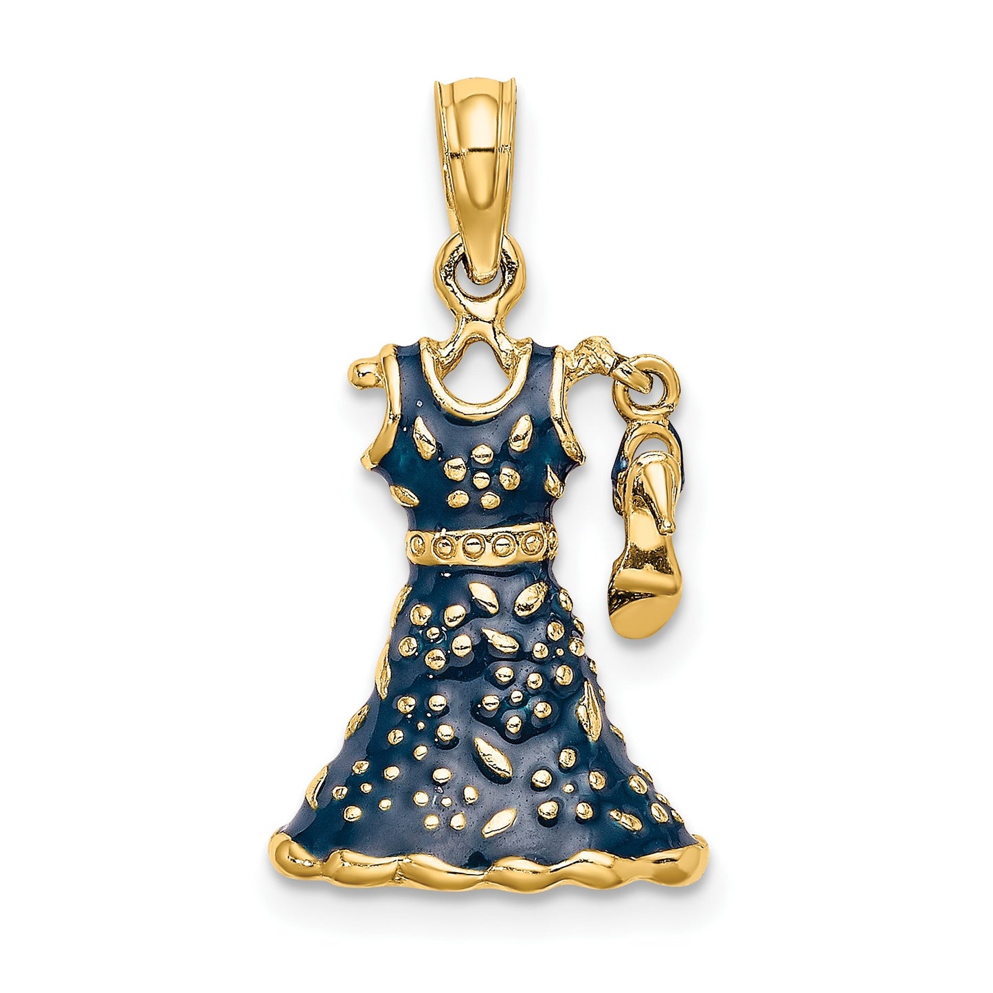 14K 3-D Blue Floral Enameled Dress with Moveable Dangle Shoe Charm