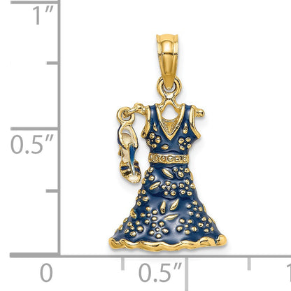 14K 3-D Blue Floral Enameled Dress with Moveable Dangle Shoe Charm