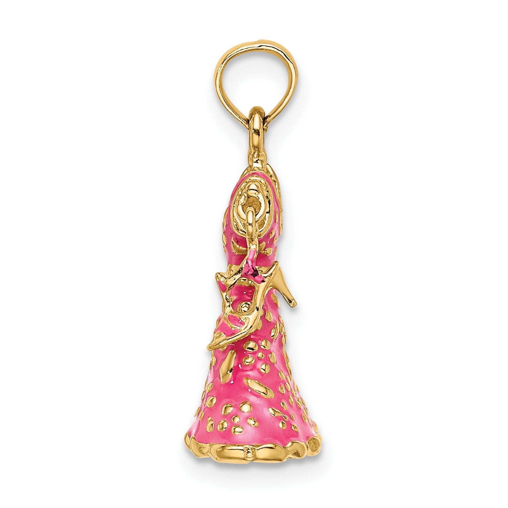 14K 3-D Pink Floral Enameled Dress with Moveable Dangle Shoe Charm