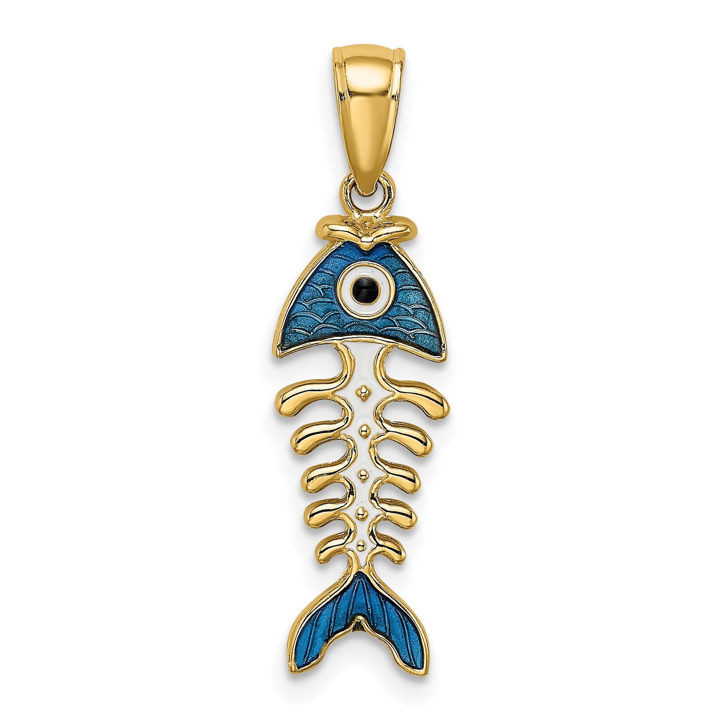 14k 3-D  Blue Enamel Fish Bone Charm
