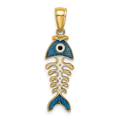 14k 3-D  Blue Enamel Fish Bone Charm