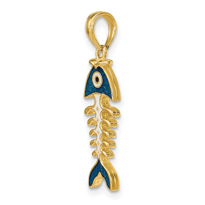 14k 3-D  Blue Enamel Fish Bone Charm