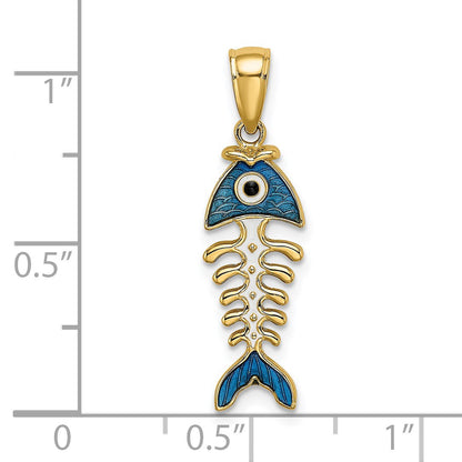 14k 3-D  Blue Enamel Fish Bone Charm