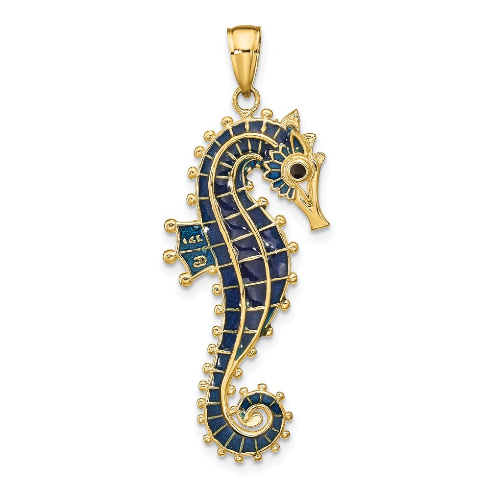 14K  3D Enameled Seahorse Pendant