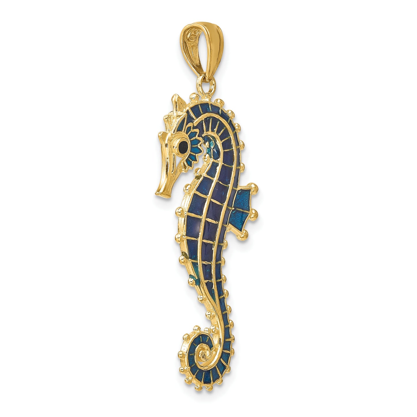 14K 3-D Blue Enameled Seahorse Pendant