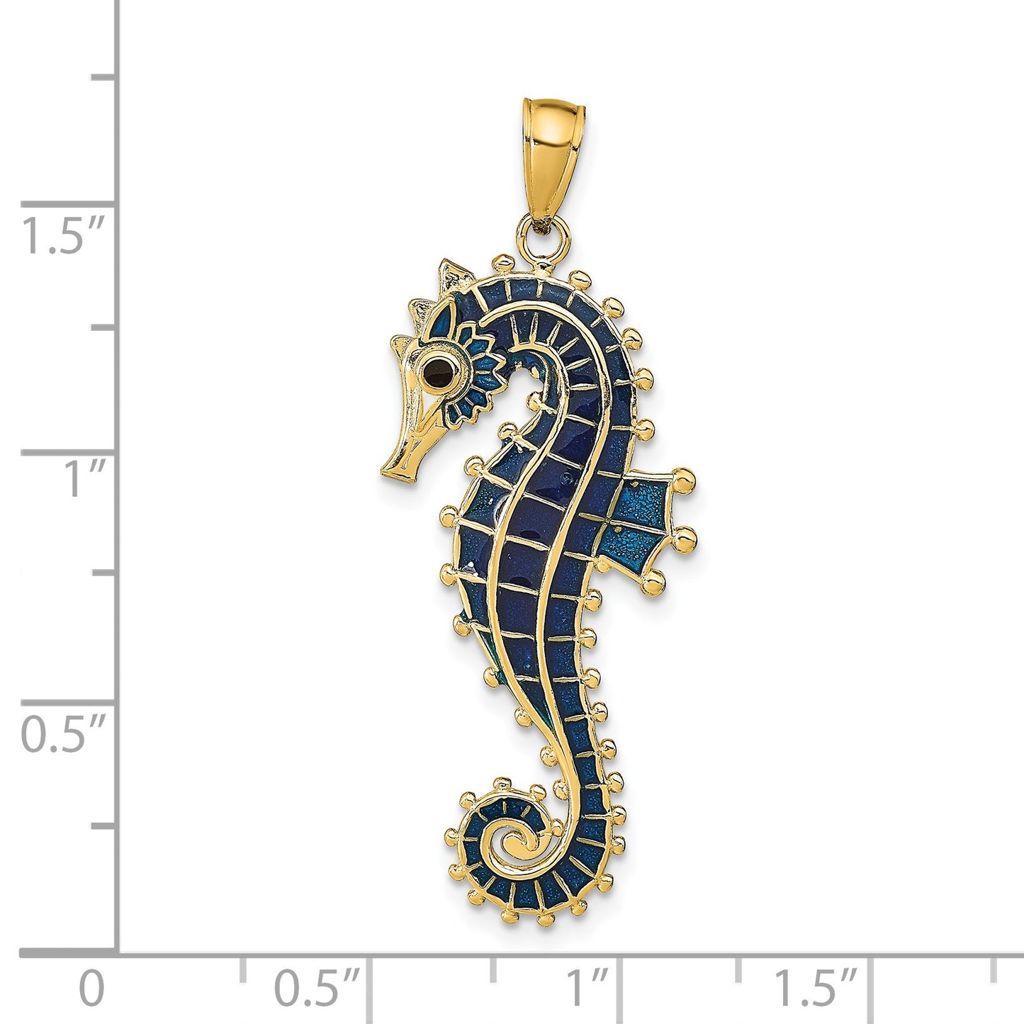 14K 3-D Blue Enameled Seahorse Pendant