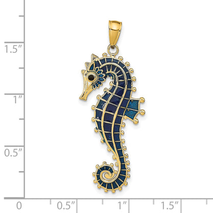 14K 3-D Blue Enameled Seahorse Pendant