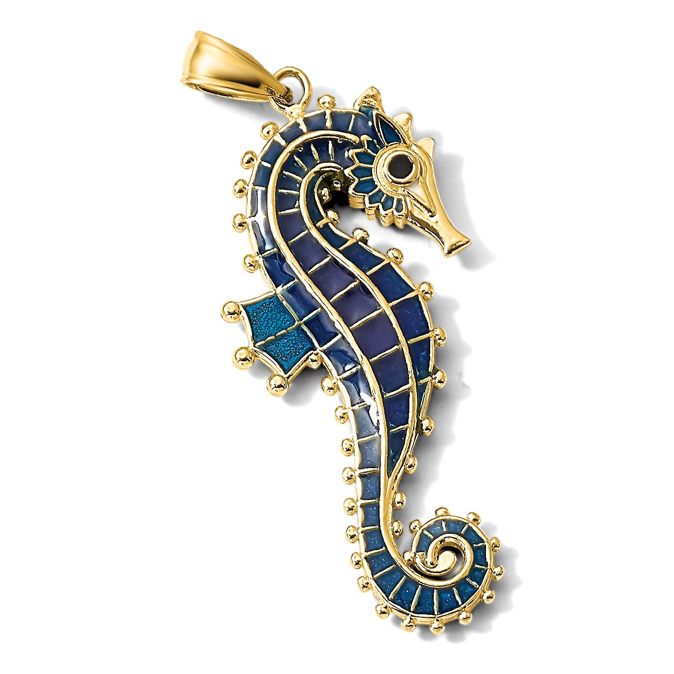 14K 3-D Blue Enameled Seahorse Pendant