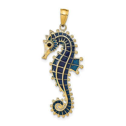 14K  3D Enameled Seahorse Pendant