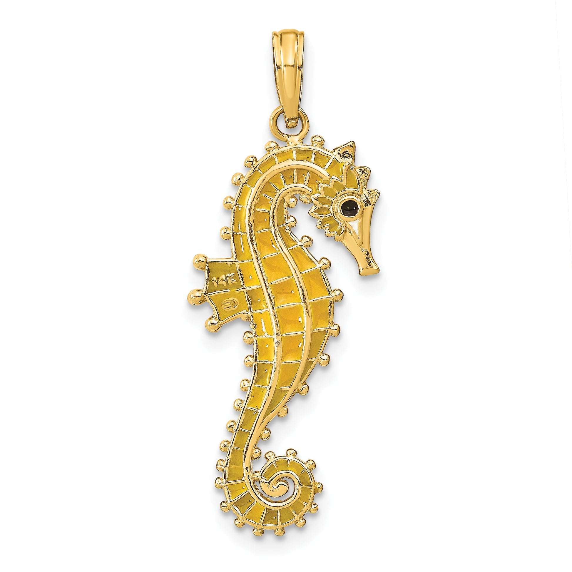 14K 3-D Yellow Enameled Seahorse Charm
