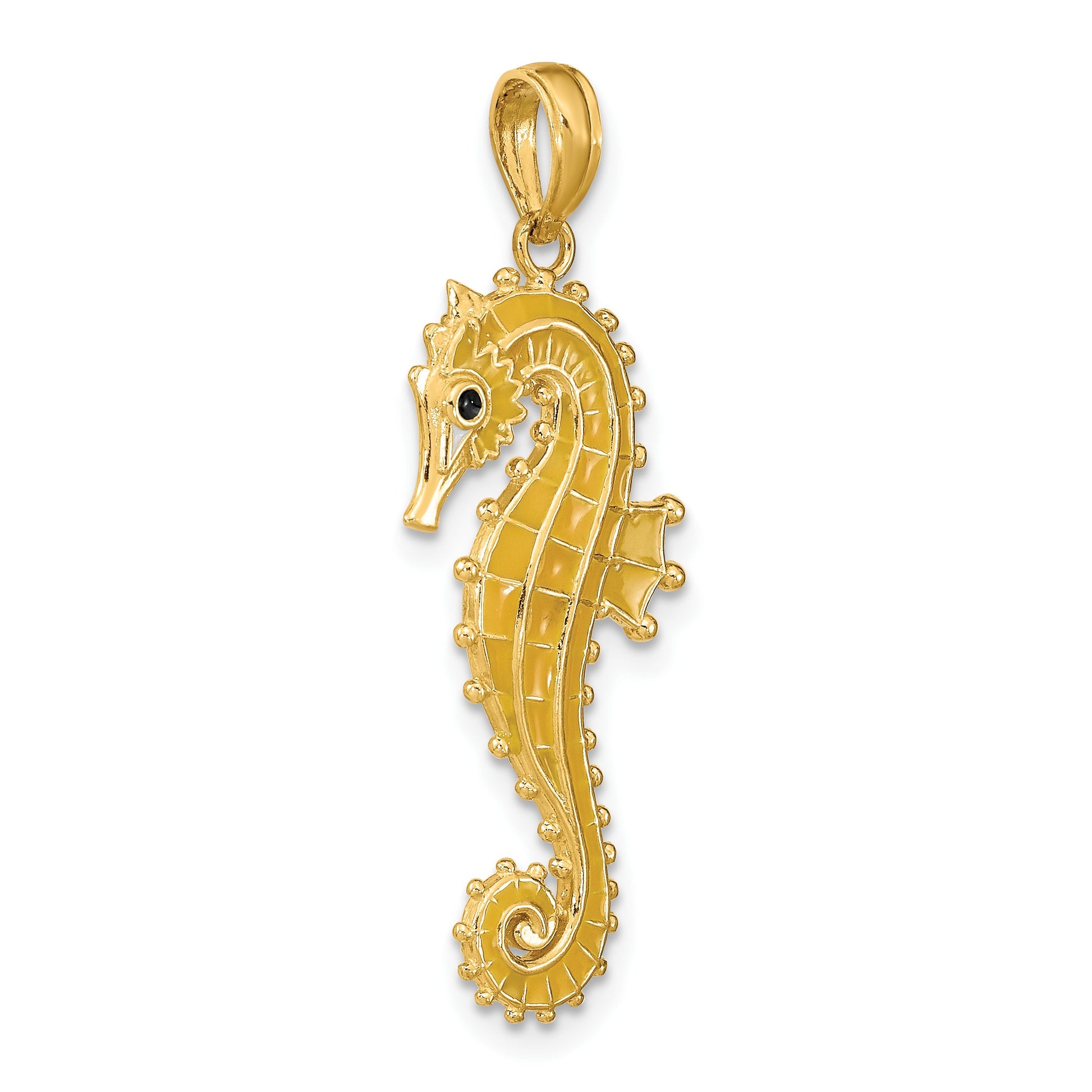 14K 3-D Yellow Enameled Seahorse Charm