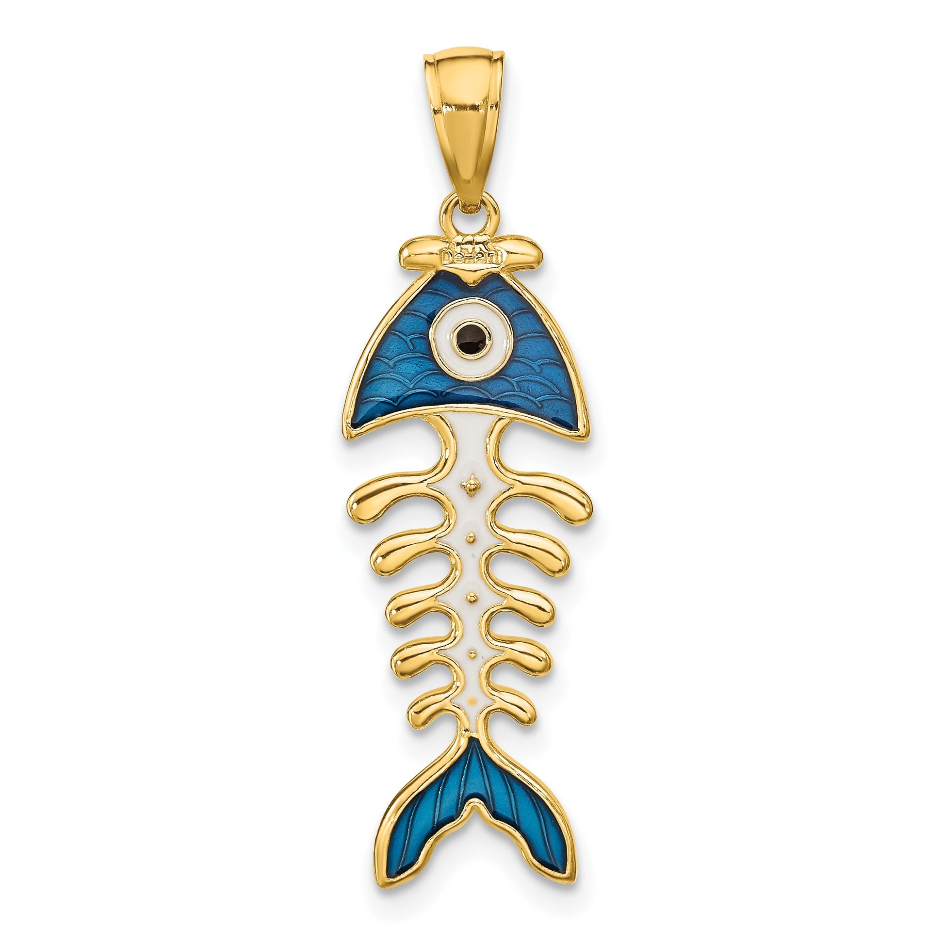 14k 3-D  Blue Enamel Fish Bone Pendant