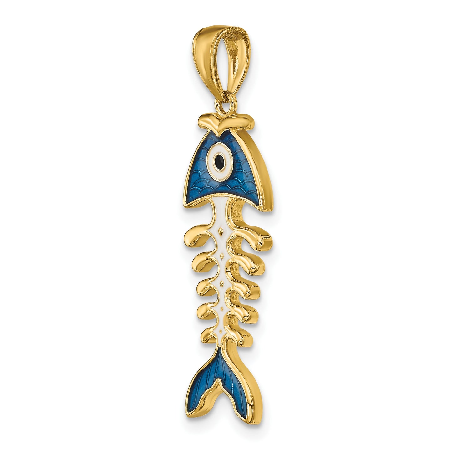 14k 3-D  Blue Enamel Fish Bone Pendant