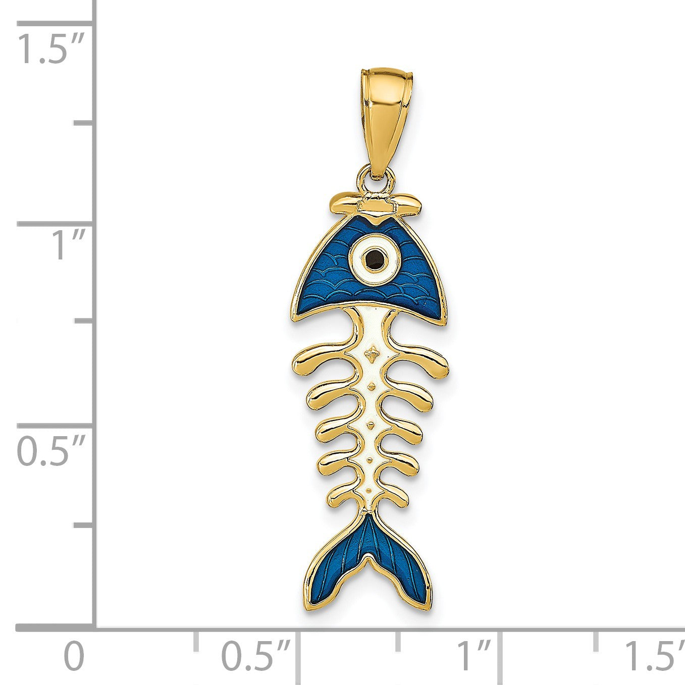 14k 3-D  Blue Enamel Fish Bone Pendant
