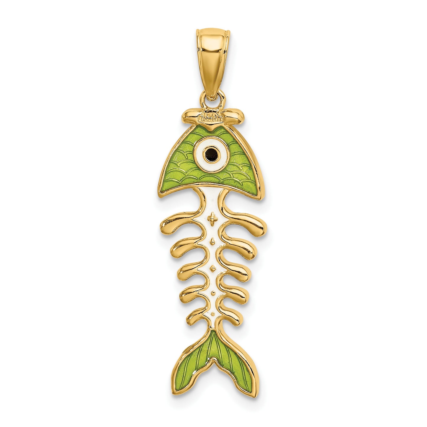 14k 3-D  Green Enamel Fish Bone Charm