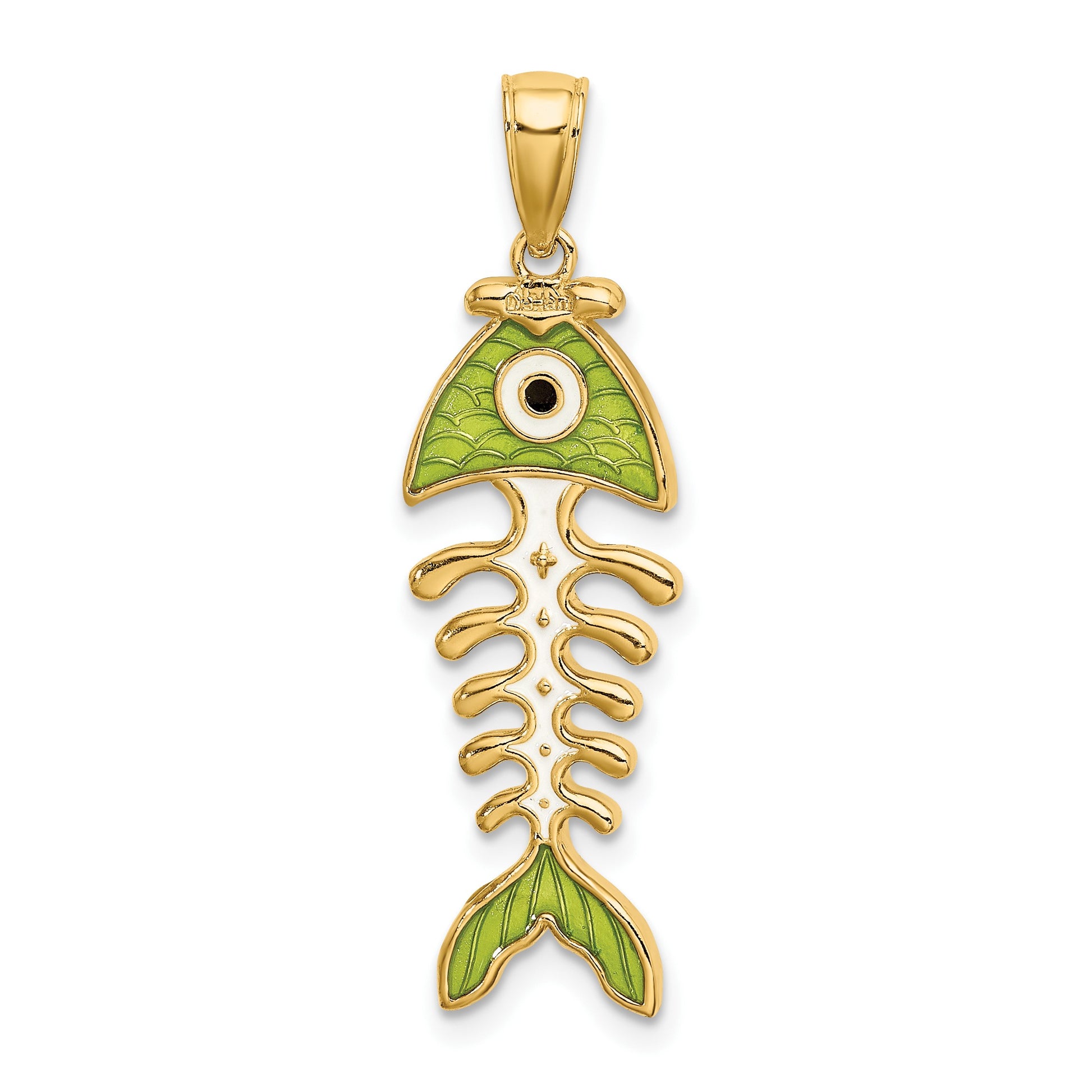 14k 3-D  Green Enamel Fish Bone Charm