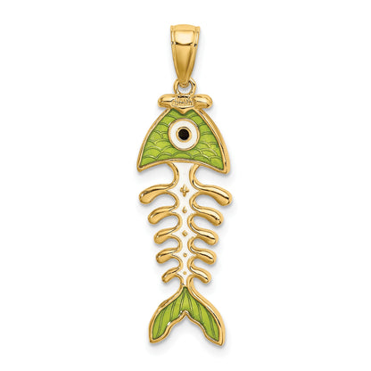 14k 3-D  Green Enamel Fish Bone Charm
