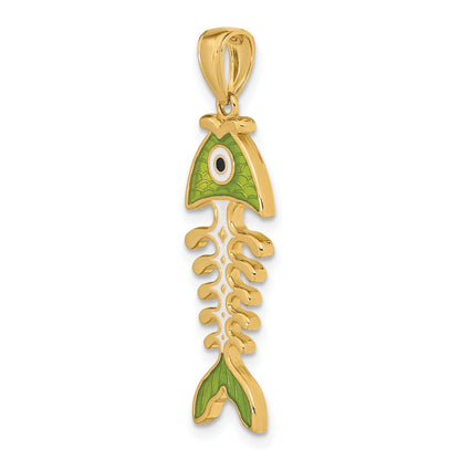 14k 3-D  Green Enamel Fish Bone Charm