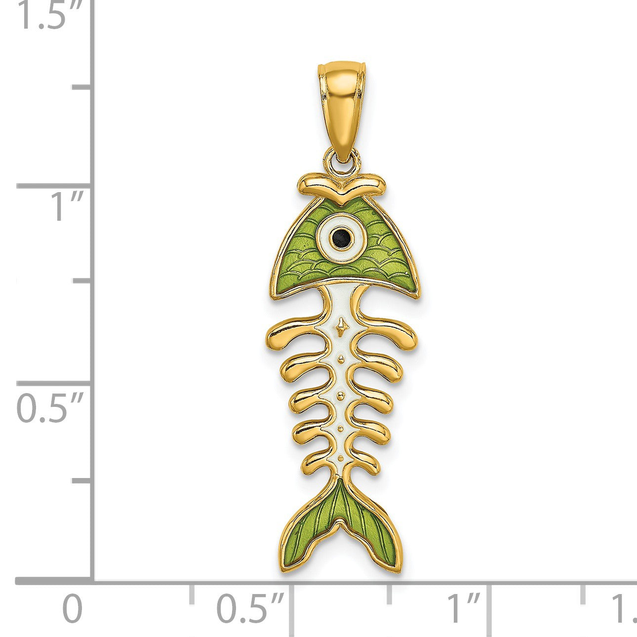 14k 3-D  Green Enamel Fish Bone Charm