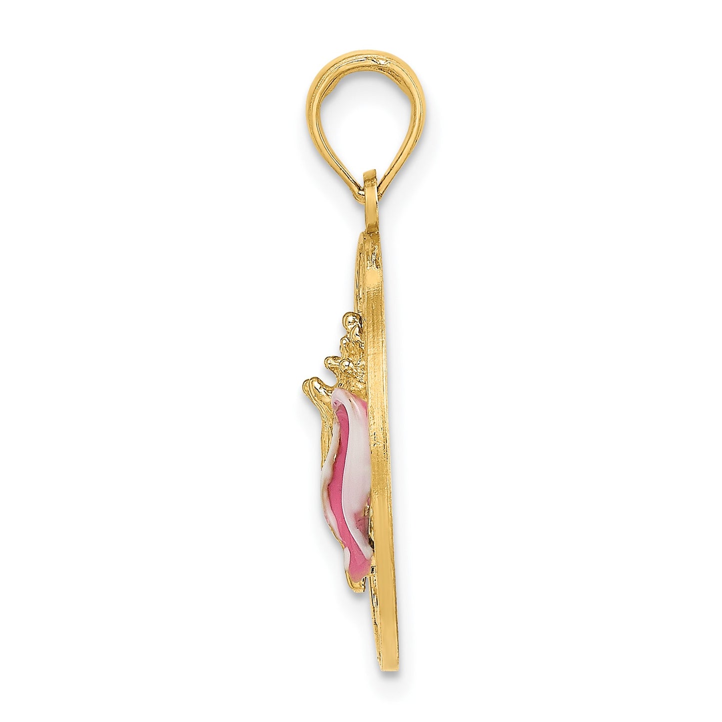 14K Enamel Conch Shell with KEY WEST Circle Charm