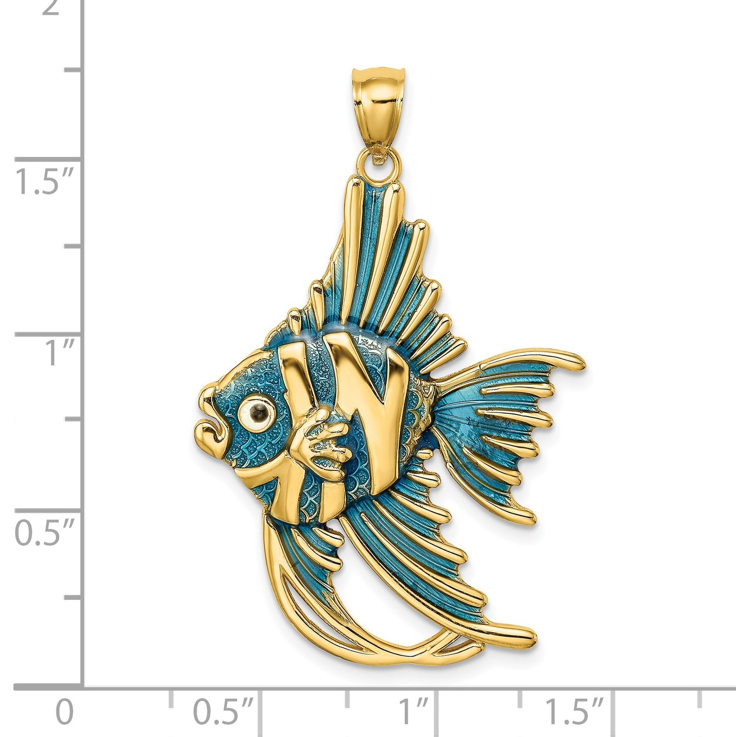 14K Blue Enameled Large Angelfish Charm