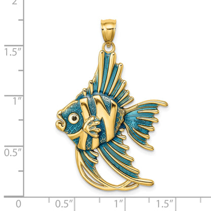 14K Blue Enameled Large Angelfish Charm