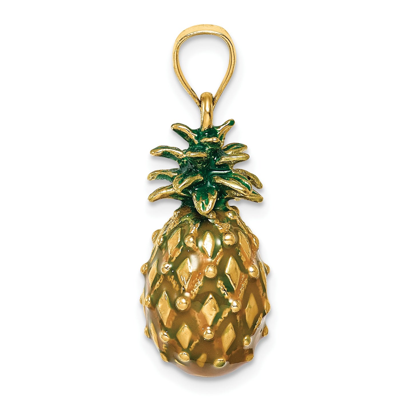 14K Green Enameled Polished 3-D Pineapple Charm