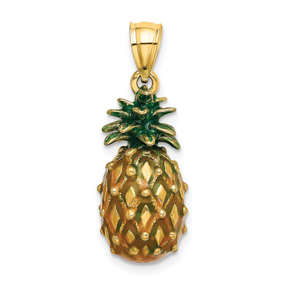 14K Green Enameled Polished 3-D Pineapple Charm