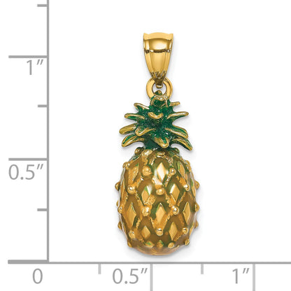 14K Green Enameled Polished 3-D Pineapple Charm
