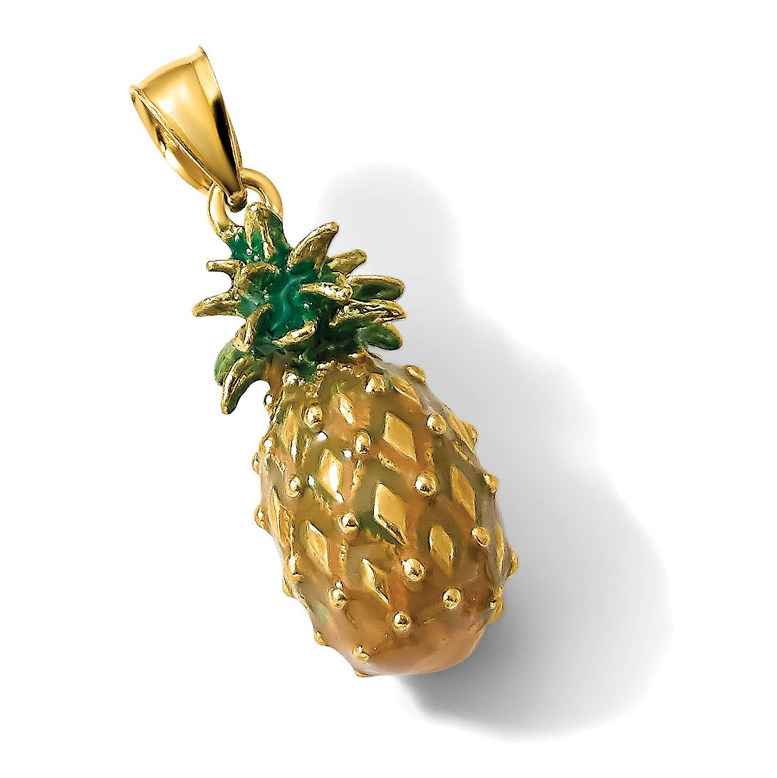14K Green Enameled Polished 3-D Pineapple Charm