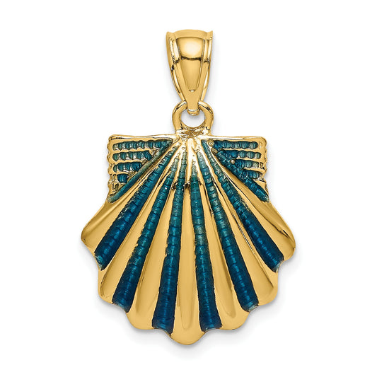 14K Blue Enamel Scallop Shell Charm
