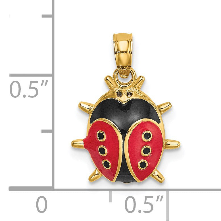 14K Red and Black Enameled Ladybug Charm