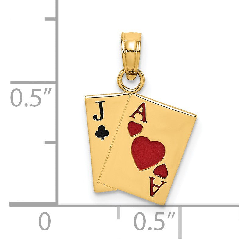 14K Enameled Jack of Clubs and Ace of Hearts Cards Charm