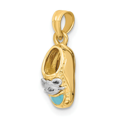 14K and White Rhodium 3-D Light Blue Enamel Baby Shoe Charm