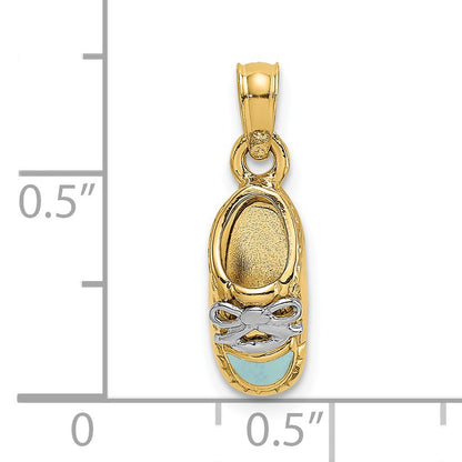 14K and White Rhodium 3-D Light Blue Enamel Baby Shoe Charm