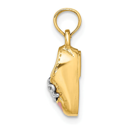 14K and White Rhodium 3-D Pink Enamel Baby Shoe Charm