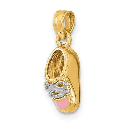 14K and White Rhodium 3-D Pink Enamel Baby Shoe Charm